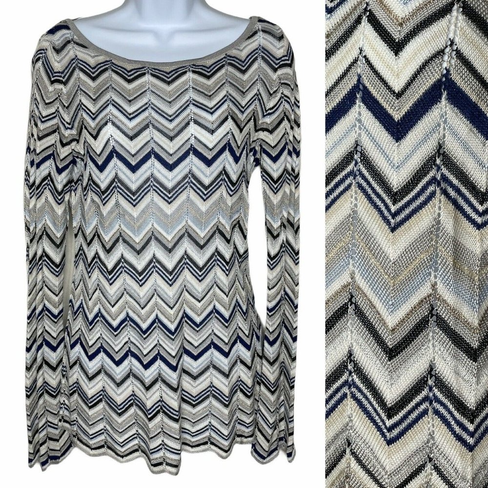 WHITE HOUSE BLACK MARKET Wms Sz S Chevron Long Sleeve Knit Blouse EUC
